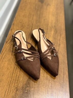 a new day Brown Pointed-Toe Strappy Slingback Flats